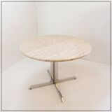 Round travertine dining table with chrome base, 1970s - Ø120cm