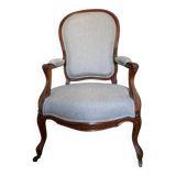 Voltaire armchair in walnut reupholstered