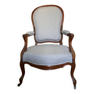 Voltaire armchair in walnut reupholstered