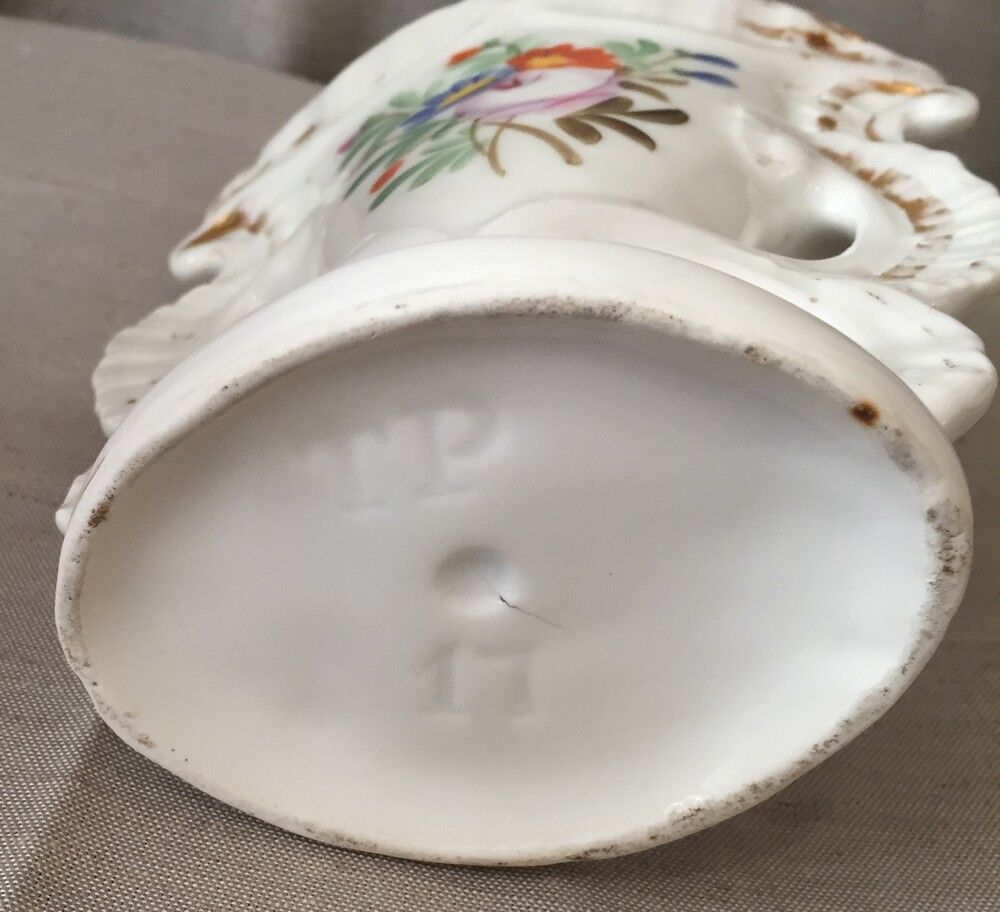 Pair of mariee vases in paris porcelain with floral decoration