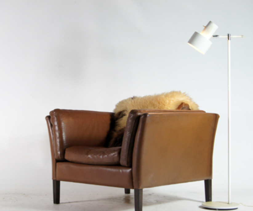 Vintage chair in teak and Danish retro leather 60s 70s