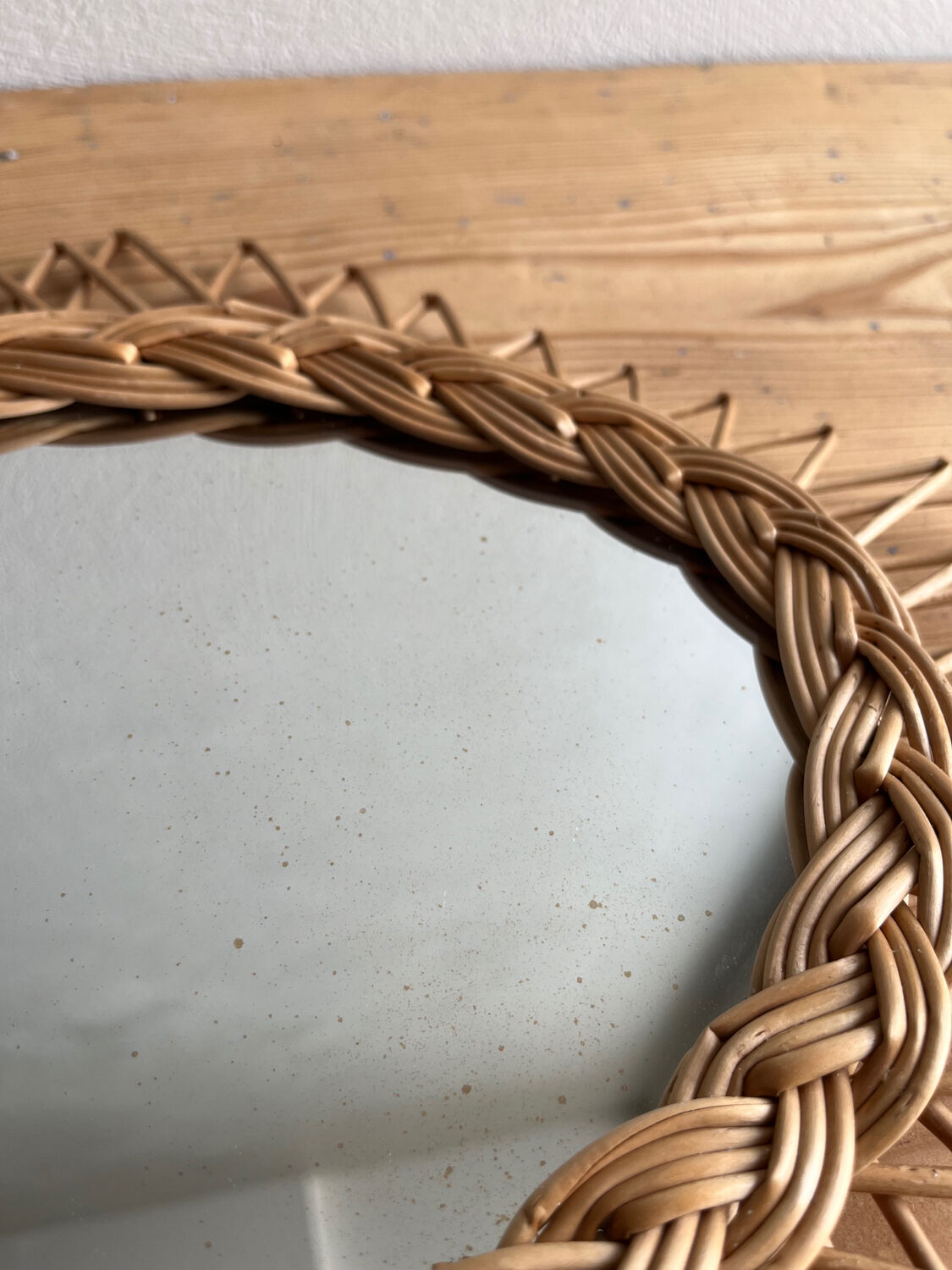 Vintage rattan mirror in star/diamond shape