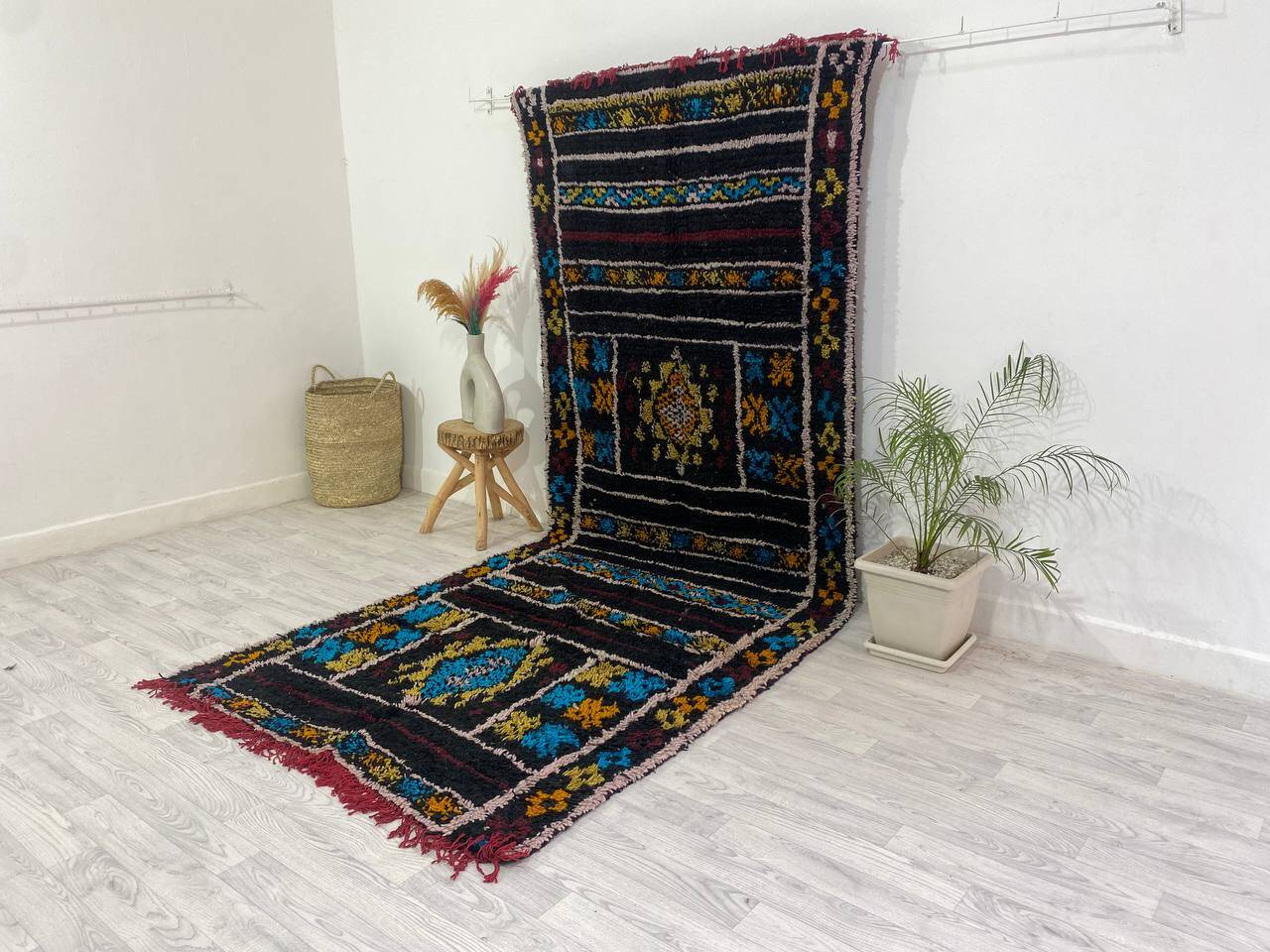 Handmade wool Berber rug 345 X 110 CM