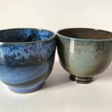Duo de gobelets en grès émaillé bleu et vert