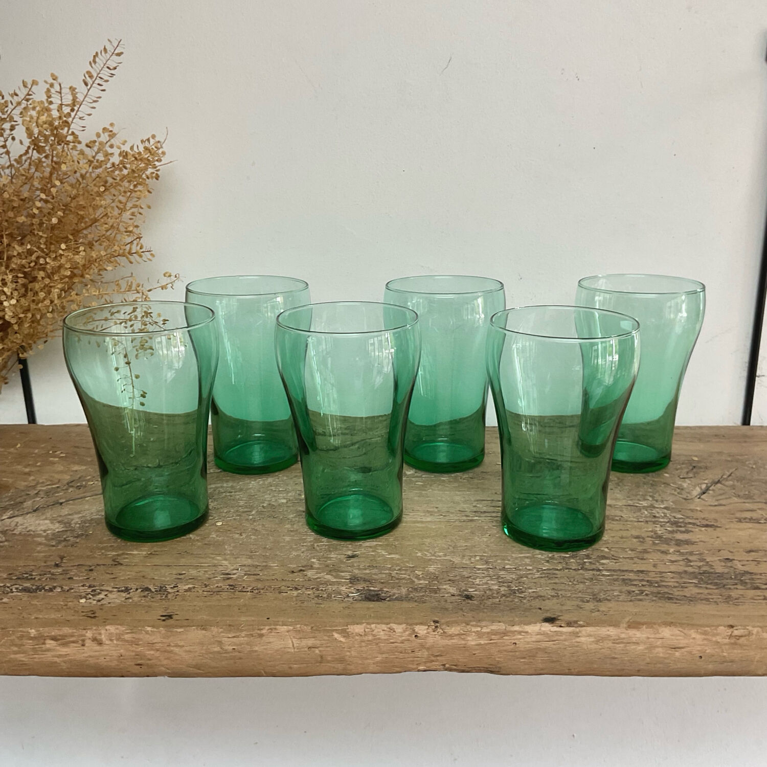 6 verres vintage verre émeraude