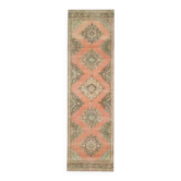 Tapis couloir vintage turc Oushak fait main en laine et coton orange des années 1970 112x402