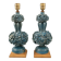 Pair of iridescent light blue lamps, featuring a floral bush design