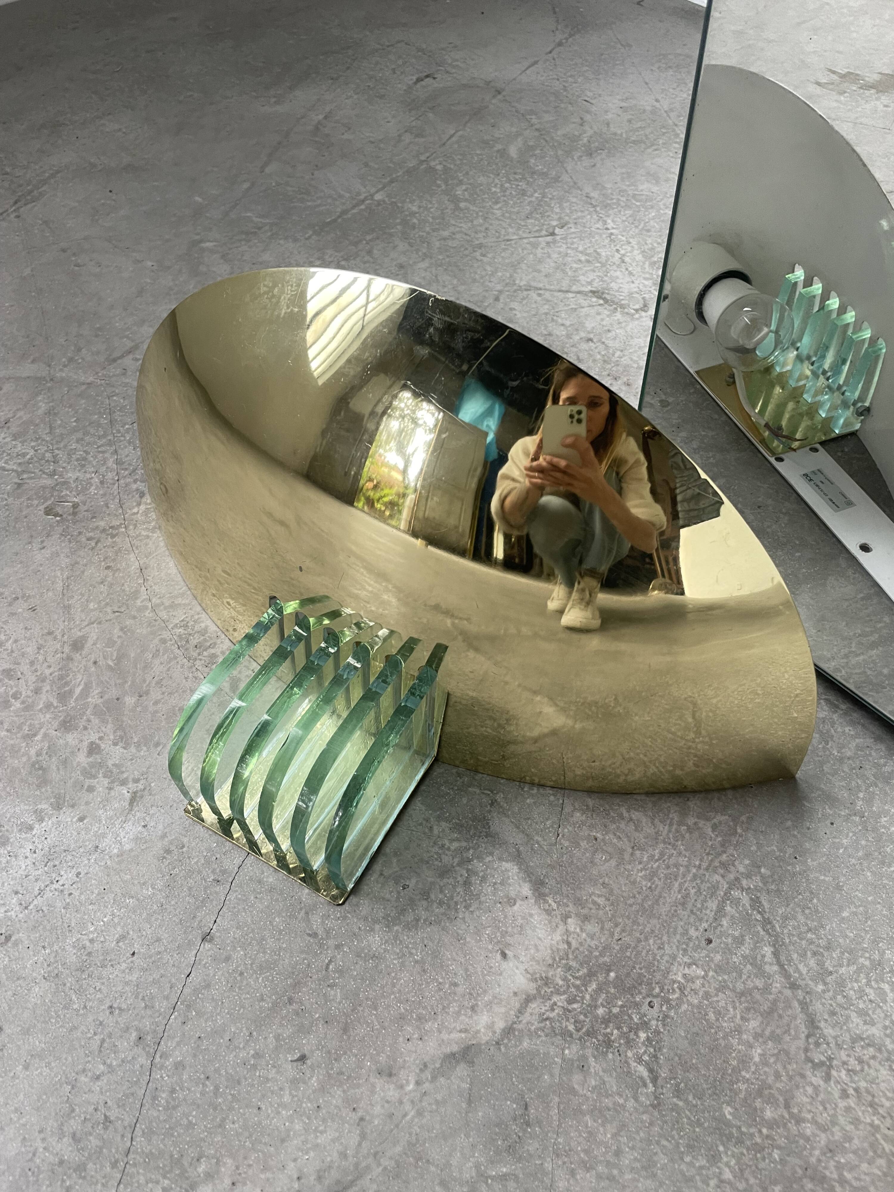 Pair of brass and art deco glass wall lights SCE