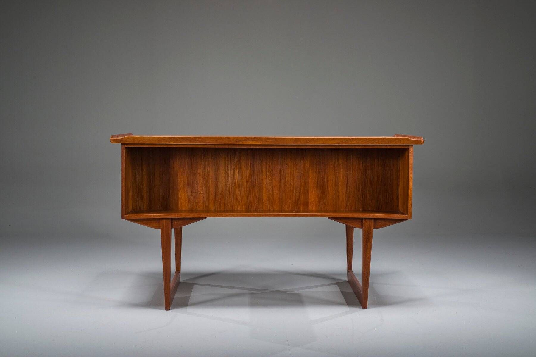 Mid-century Danish freestanding teak desk with raised lip edge, 1960s