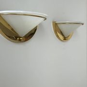 Pair of vintage wall lights, brass and opaline glass, Italy 1970