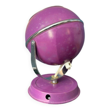 Lampe de bureau vintage violette en forme de globe oculaire de l'ère spatiale
