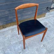Set of 4 Scandinavian chairs by Johannes Andersen, Vamo Sonderborg, teak and imitation leather, 1960