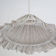 Suspension Emilia, pleated lampshade with frills, olive stripes
