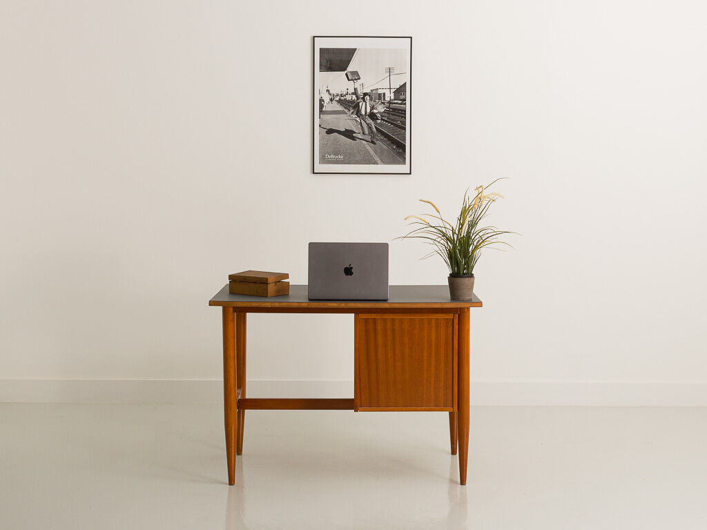 Fully restored Scandinavian desk with grey laminate top