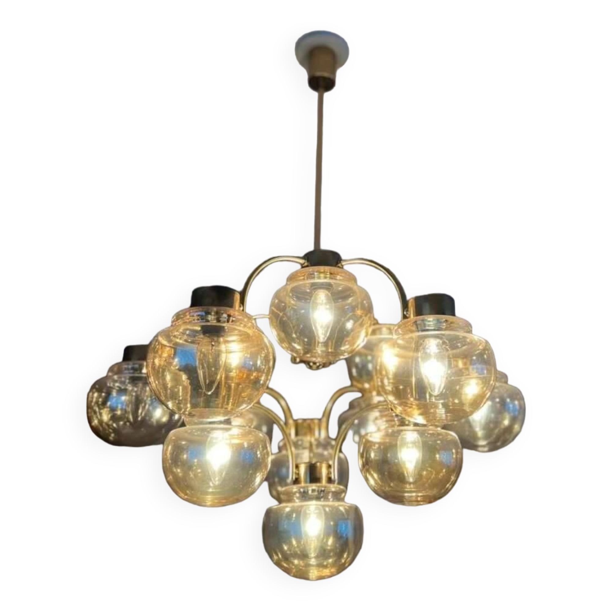 Vintage “golden” sciolari style hanging lamp with 12 light points