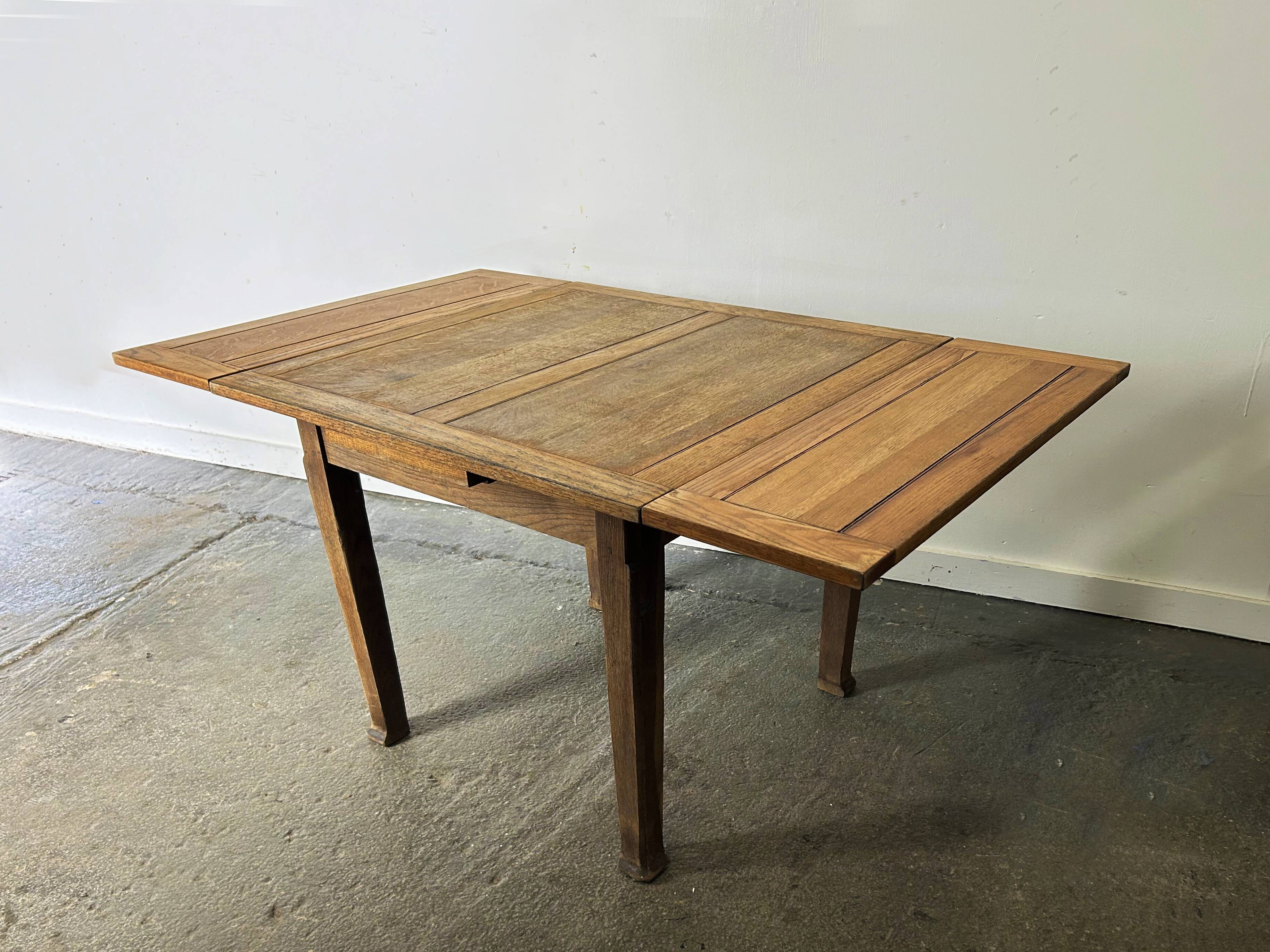 1930s solid oak extending draw-leaf dining table | Arts & Crafts style