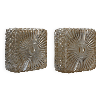 Set of 2 molded glass ceiling lights, 70s.