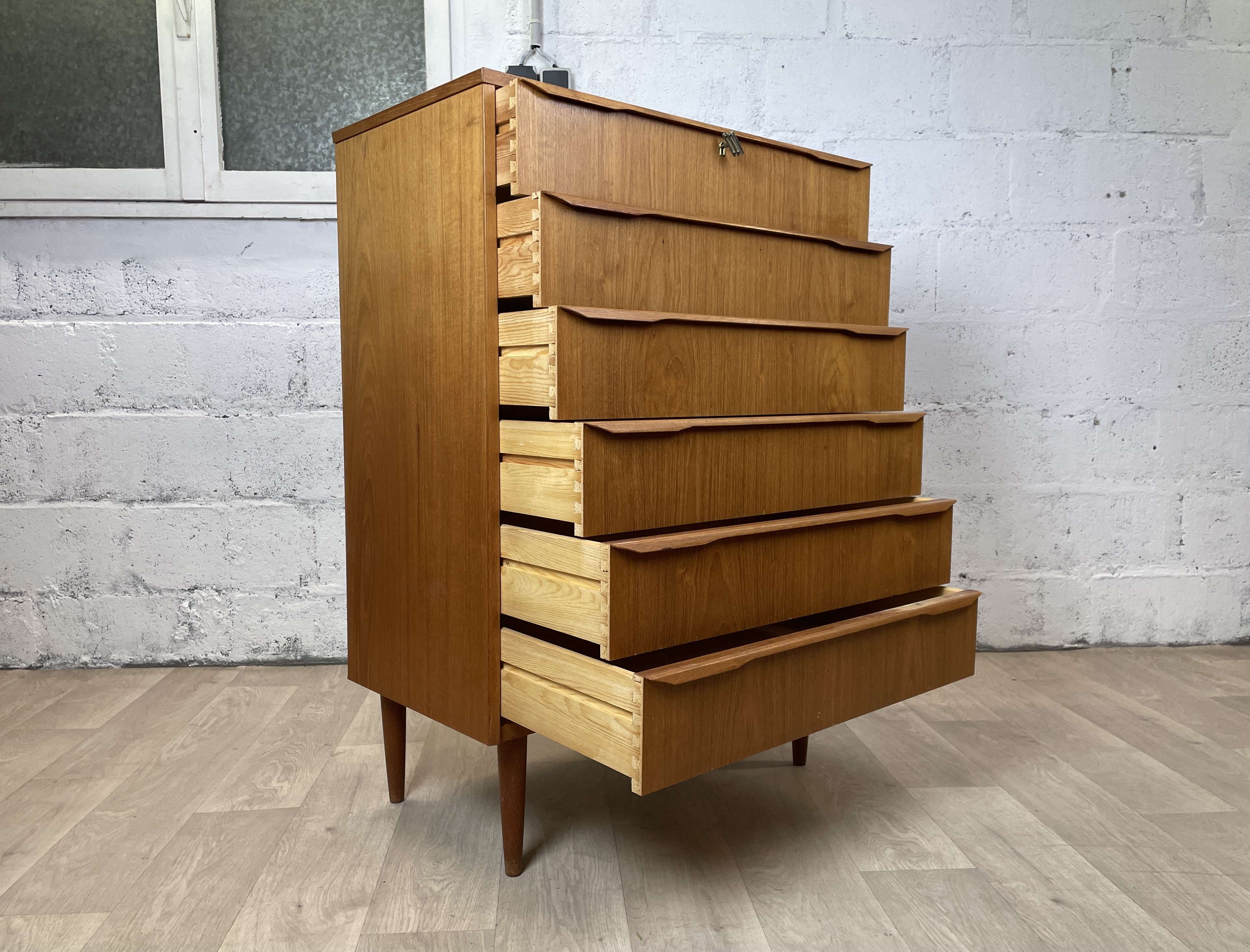 Scandinavian chest of drawers 6 vintage teak drawers, 60s