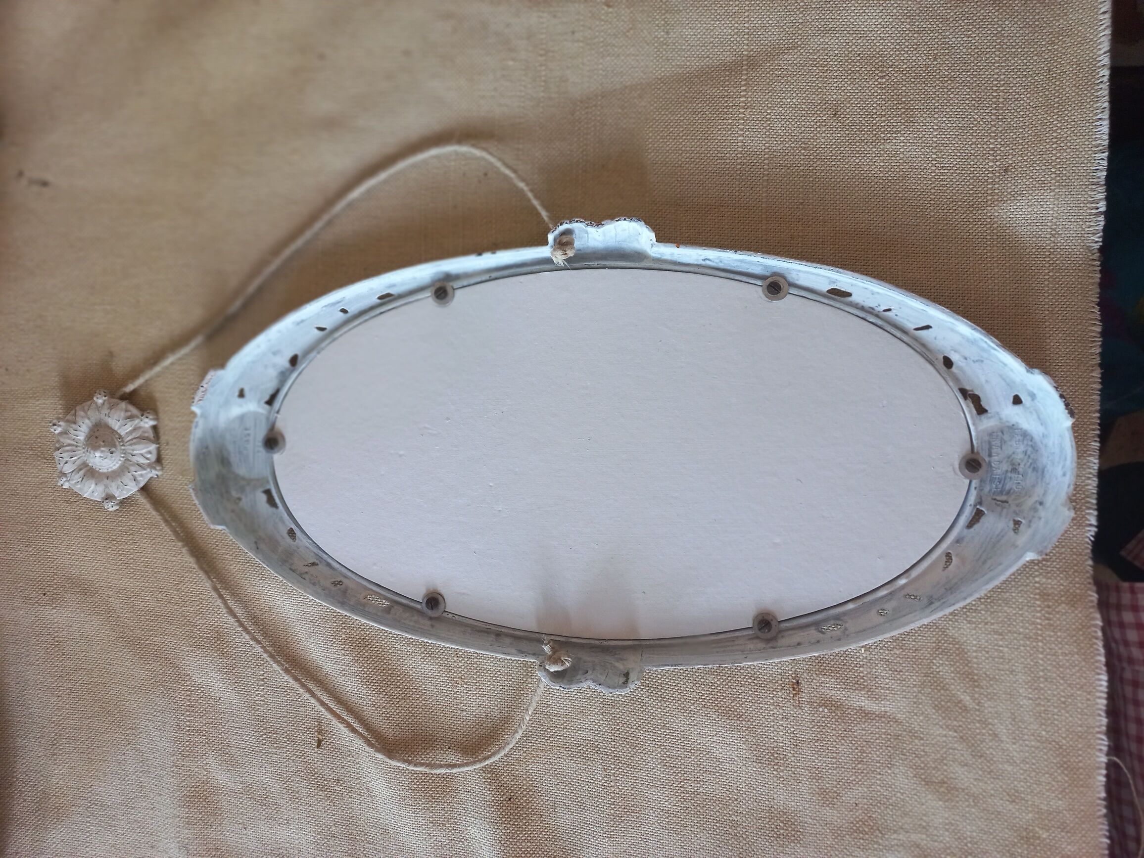 Oval mirror Art Deco patinated linen