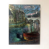 Tableau  "Les quais" 50's signé Truchetet