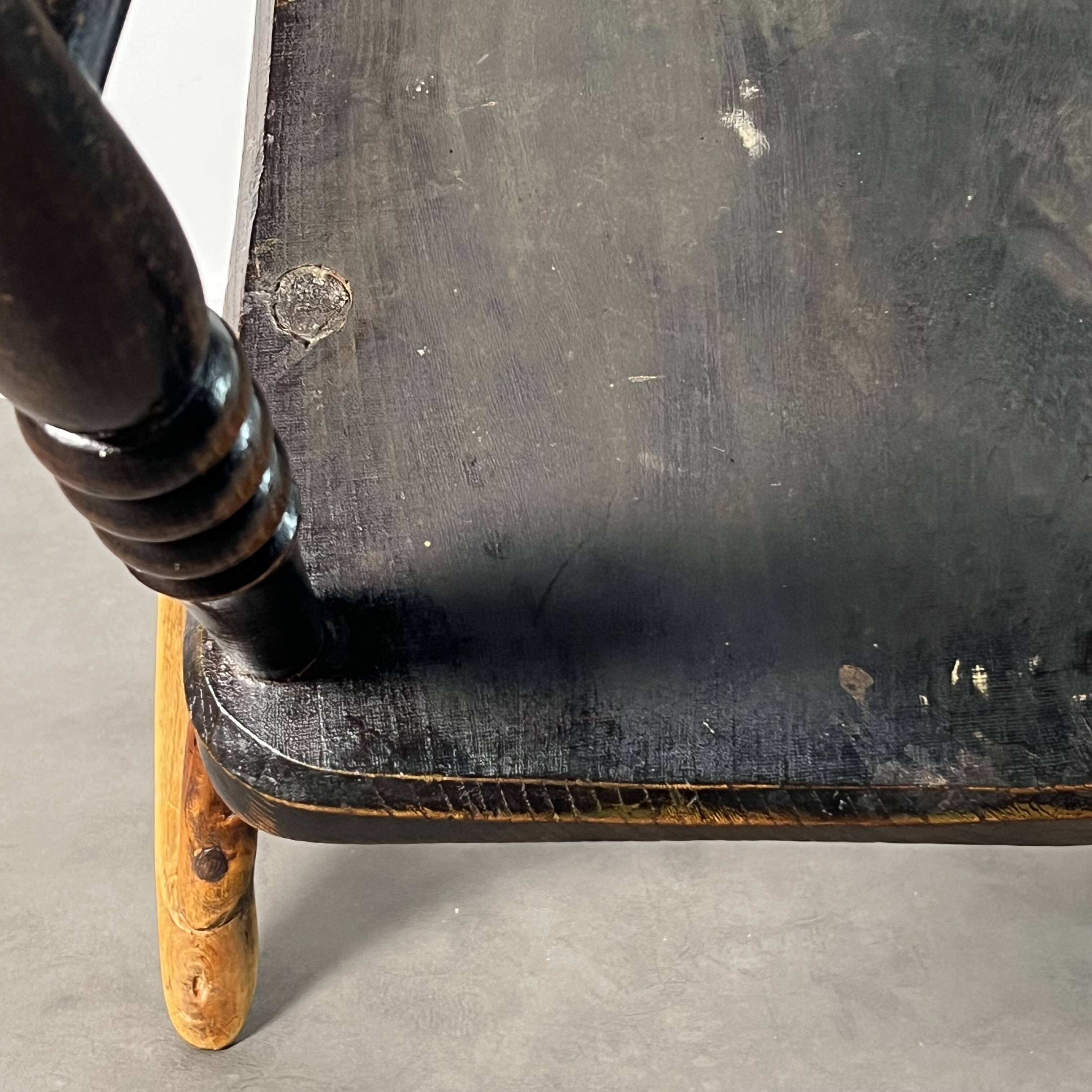 Windsor Low Back Armchair - Solid Elm with Curved Back, 19th Century