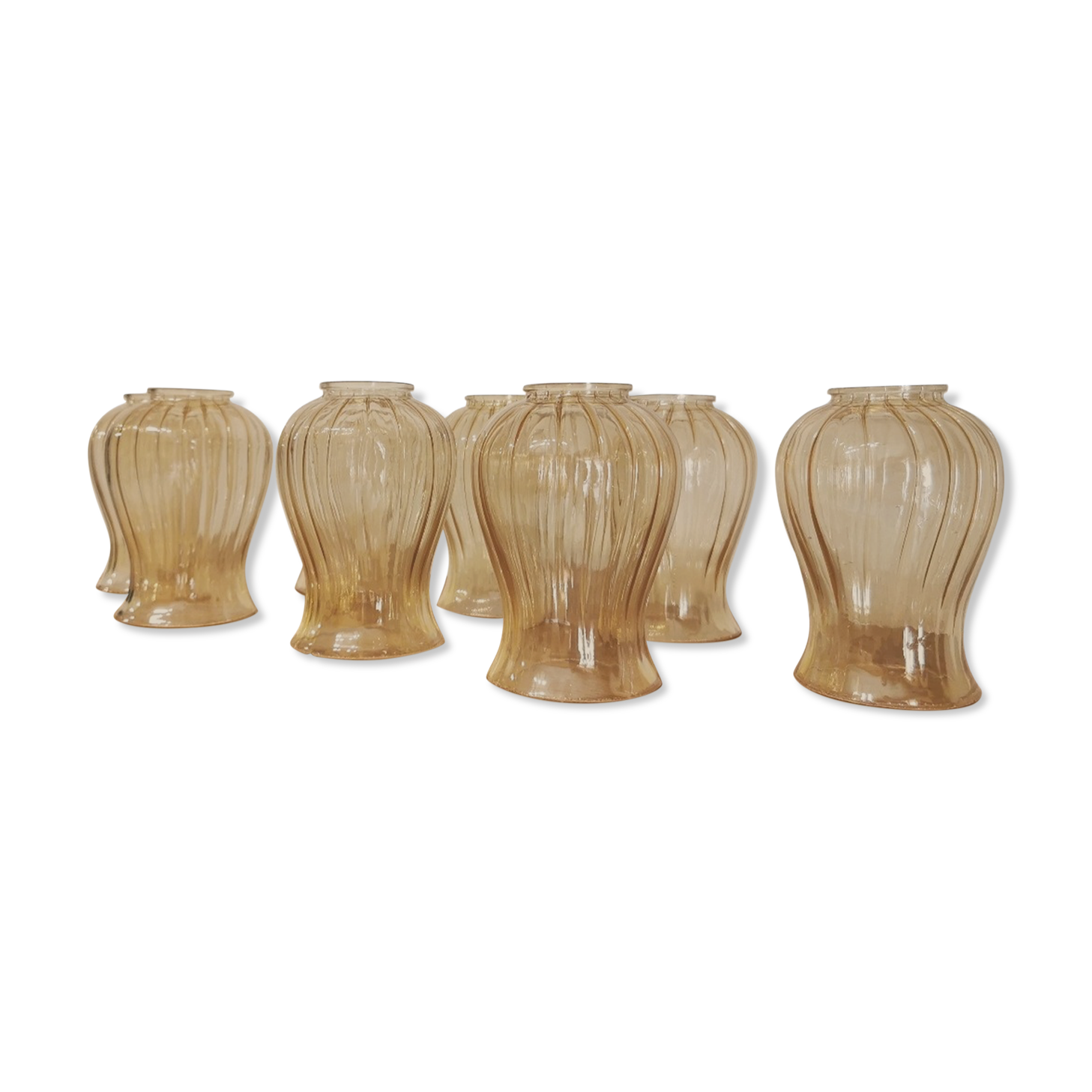 Set of 7 amber glass globes