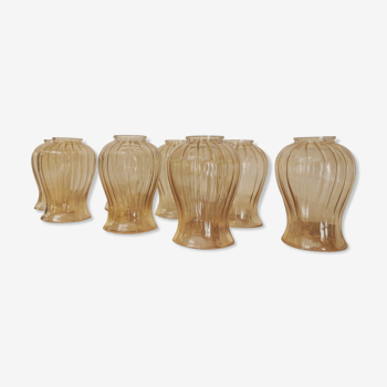 Set of 7 amber glass globes