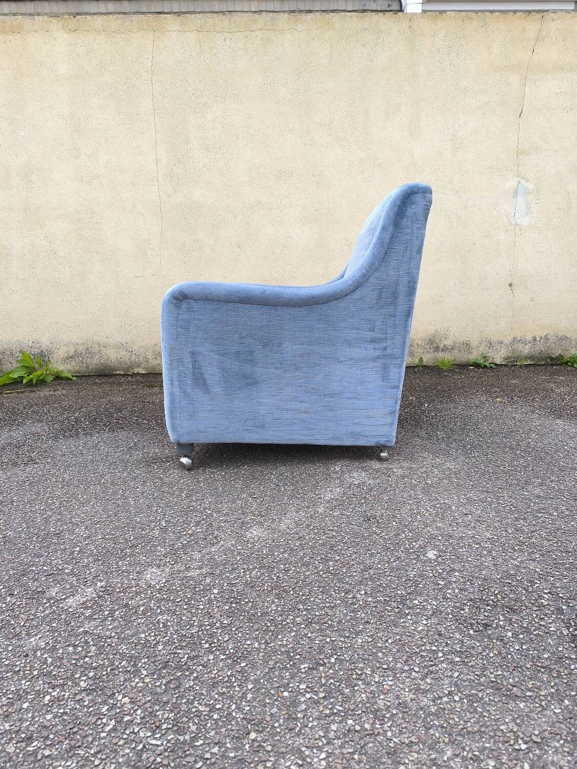 Cocktail armchair in sky blue velvet 1960s