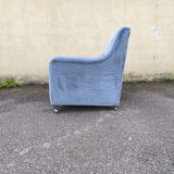 Cocktail armchair in sky blue velvet 1960s