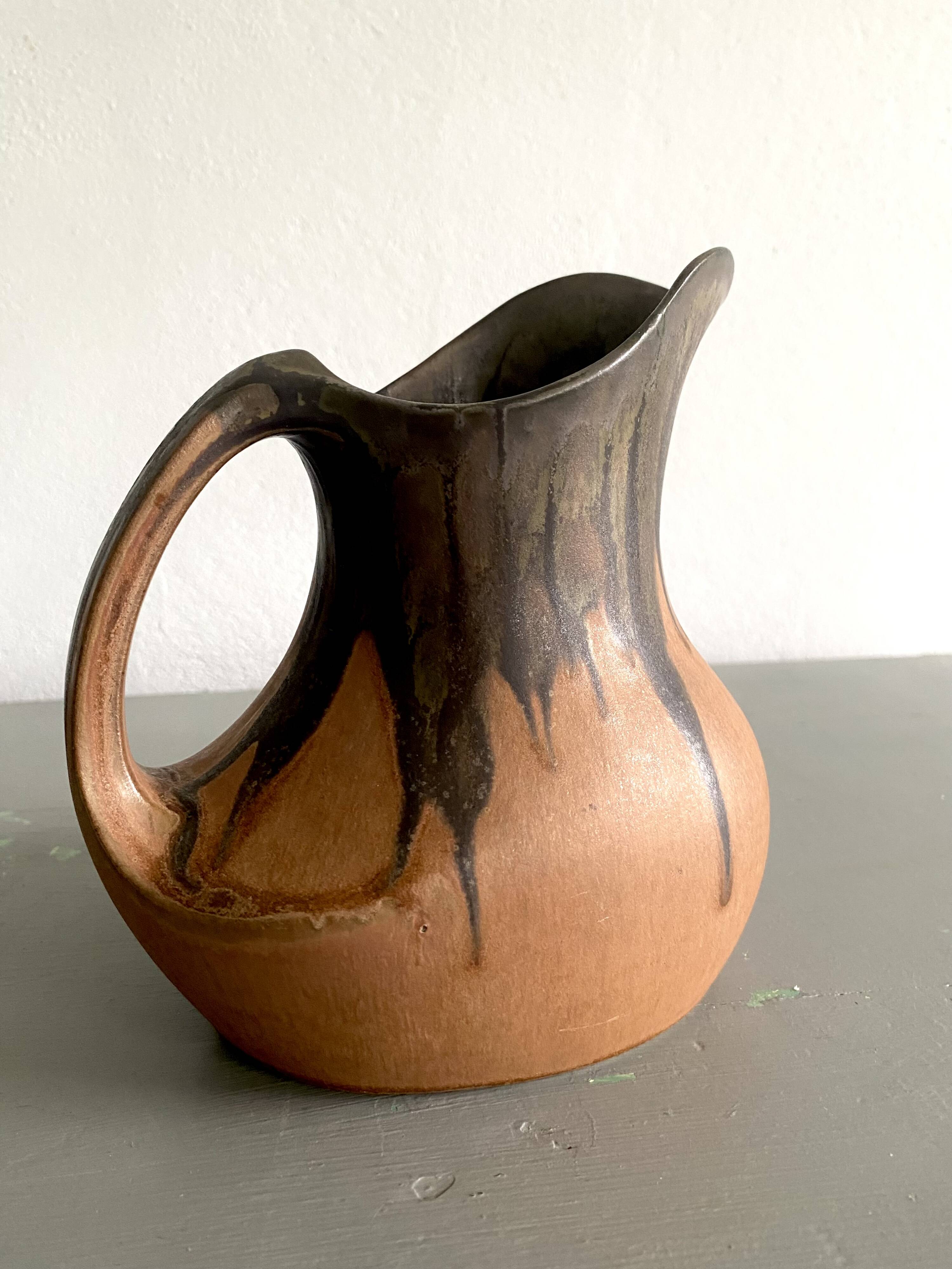 Denbac pitcher, flamed terracotta, 1900