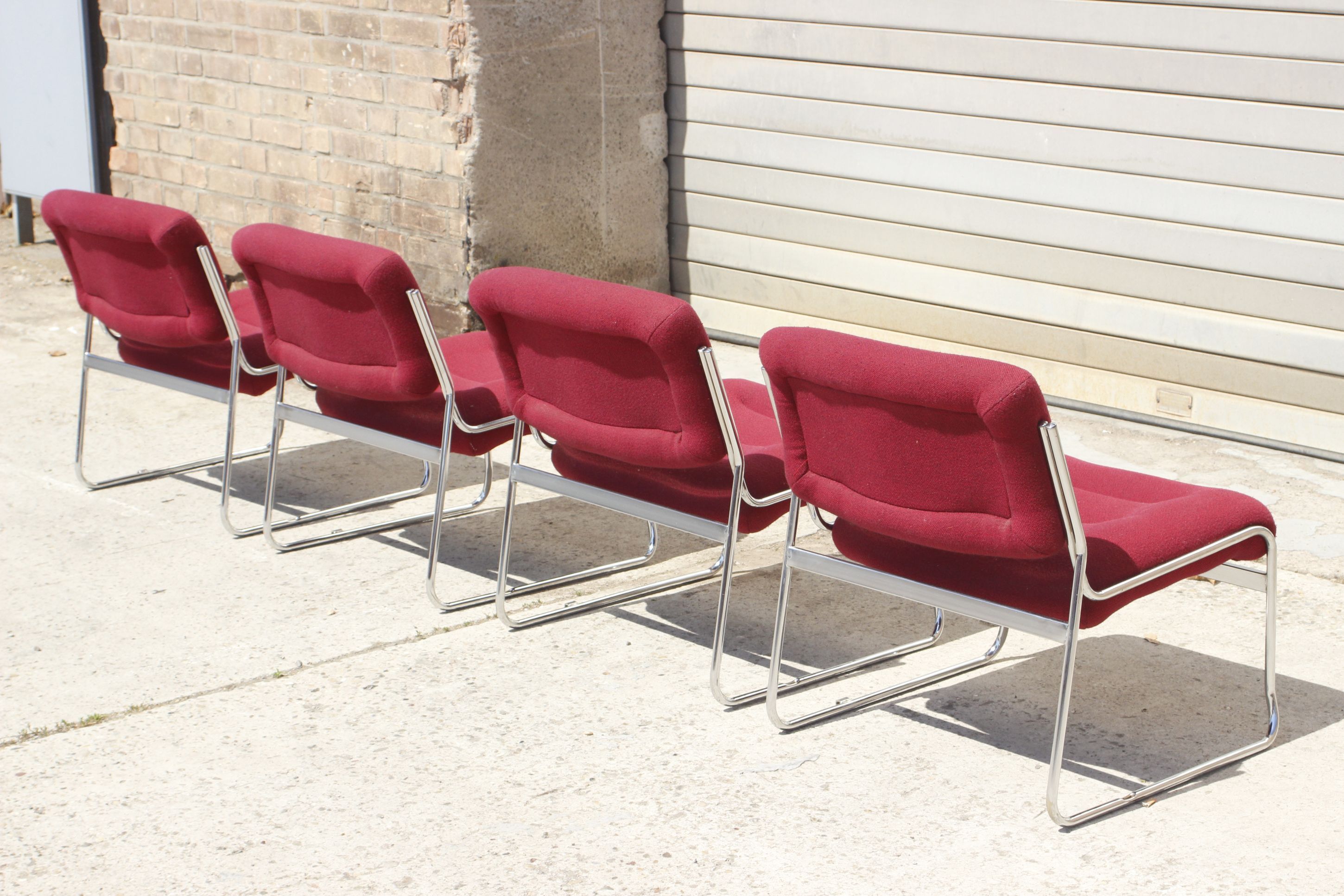Space Age Chairs in Chrome and Velvet, 1970s, Set of 4