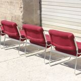 Space Age Chairs in Chrome and Velvet, 1970s, Set of 4