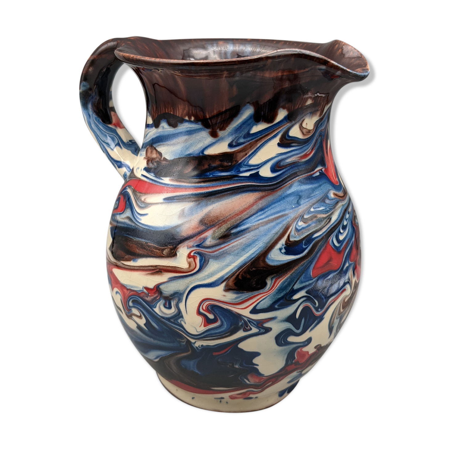 Pitcher broc cruche multicolored coulure in glazed terracotta 2 liters