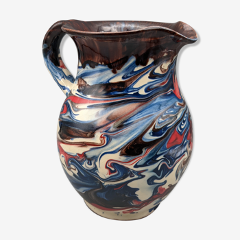 Pitcher broc cruche multicolored coulure in glazed terracotta 2 liters