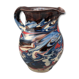 Pitcher broc cruche multicolored coulure in glazed terracotta 2 liters