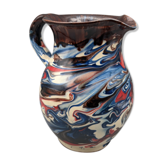 Pitcher broc cruche multicolored coulure in glazed terracotta 2 liters