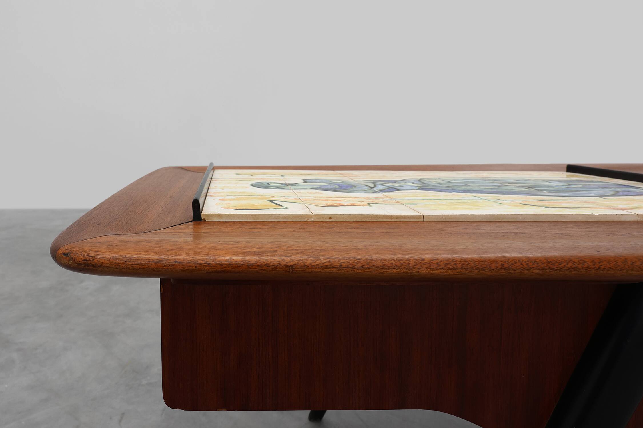 Coffee Table model 210, teak wood and ceramic,by Alfred Hendrickx, Belform