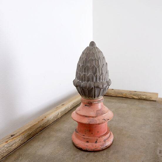 Vintage Decorative Cast Iron Pine Cone on Wooden Base