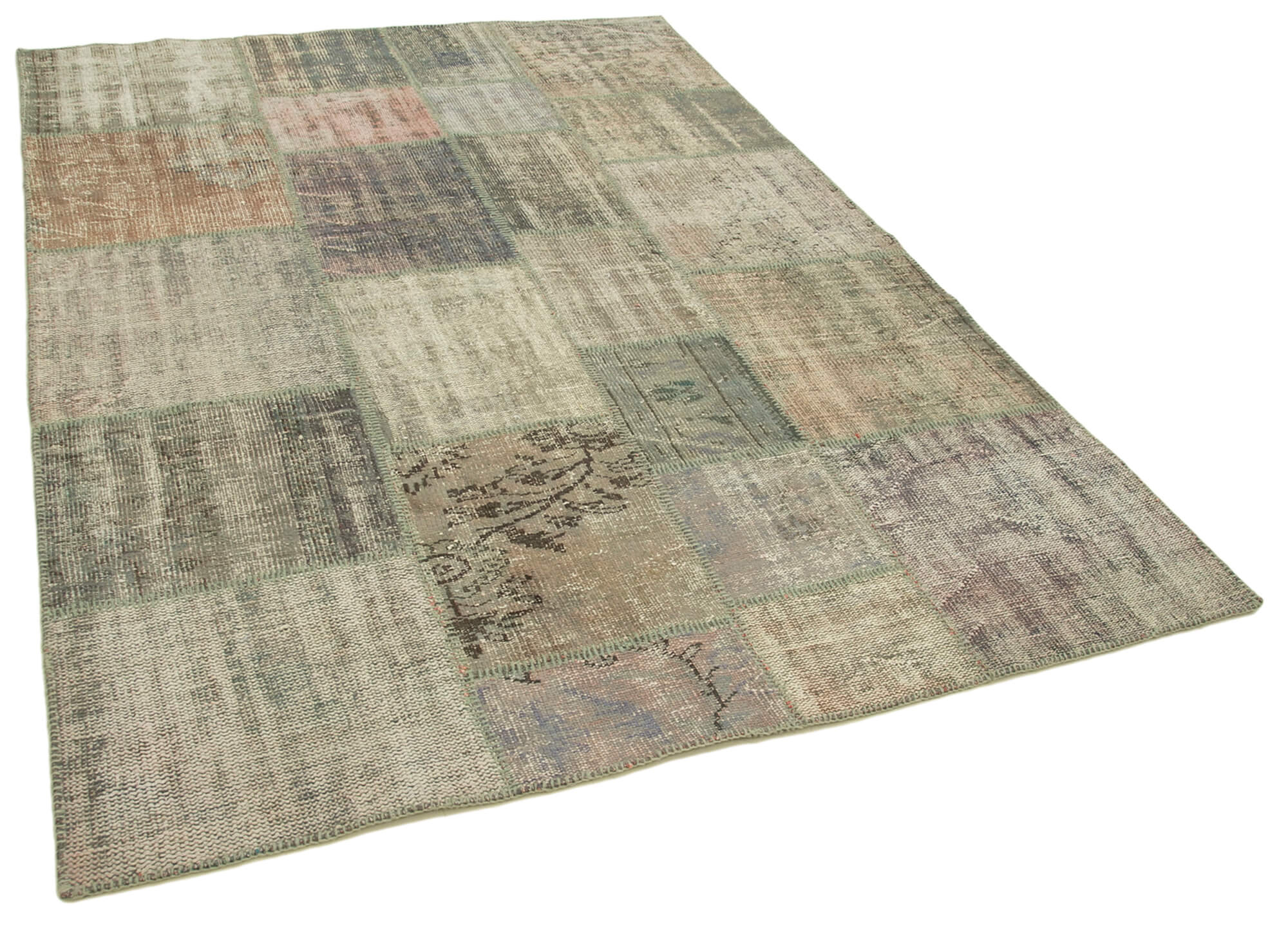 Handmade anatolian overdyed 175 cm x 242 cm grey patchwork carpet