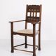 Antique armchair - oak - striped upholstery - 1930s