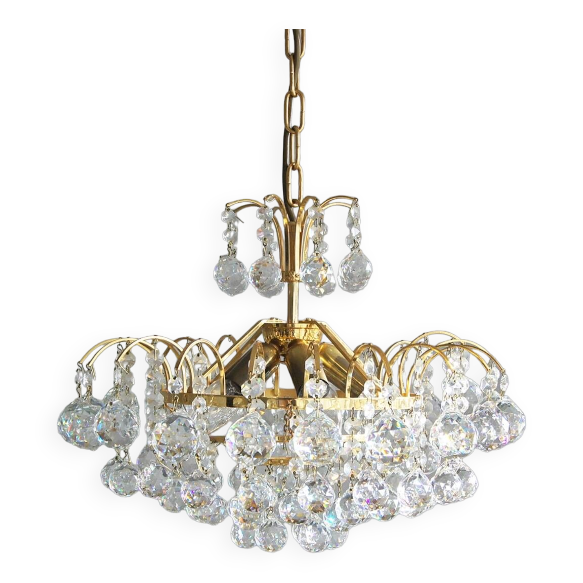 Large mid-century brass & crystal glass ceiling lamp from christoph palme