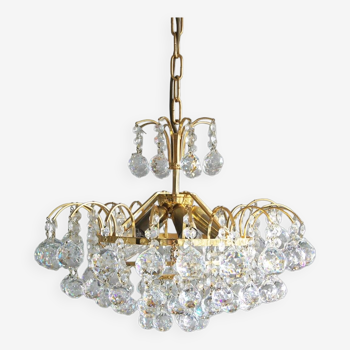 Large mid-century brass & crystal glass ceiling lamp from christoph palme