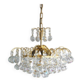 Large mid-century brass & crystal glass ceiling lamp from christoph palme
