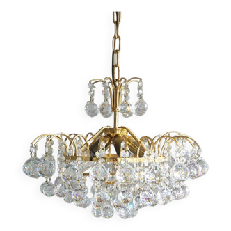 Large mid-century brass & crystal glass ceiling lamp from christoph palme