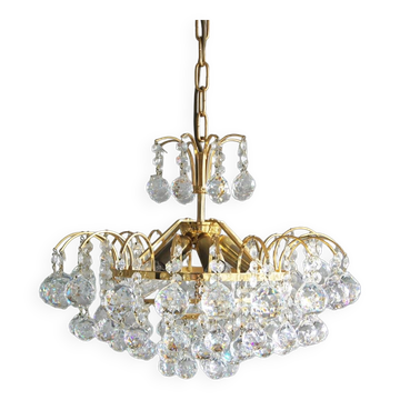 Large mid-century brass & crystal glass ceiling lamp from christoph palme