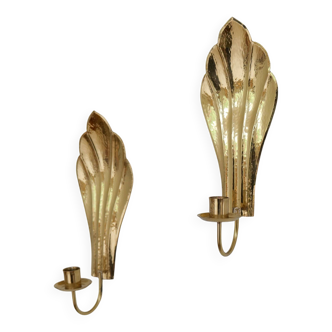 Pair of Art Deco Wall Candle Holders in Brass Holmström, Arvika, Sweden, 1950s