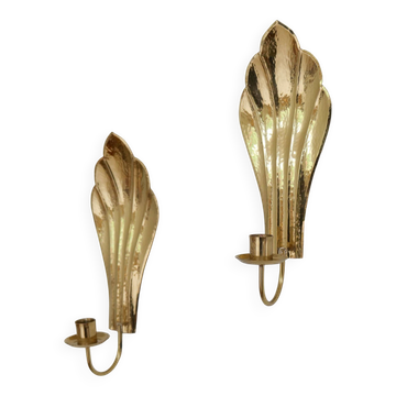 Pair of Art Deco Wall Candle Holders in Brass Holmström, Arvika, Sweden, 1950s