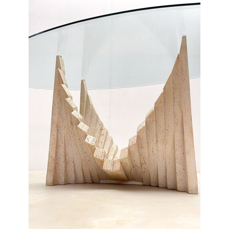 Vintage sculptural travertine table, italy 1970s