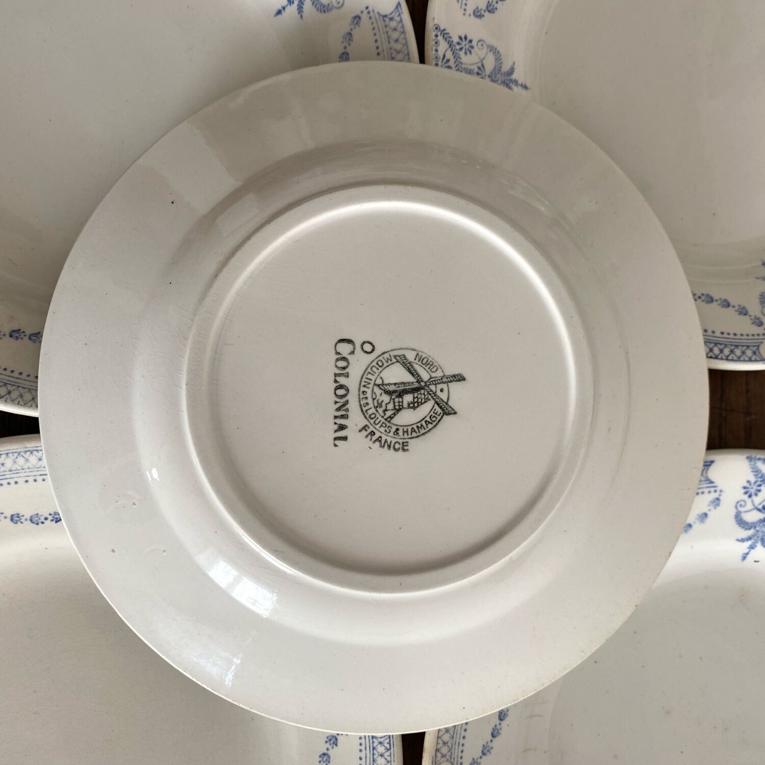 Colonial ironstone dessert plates Moulin des Loups