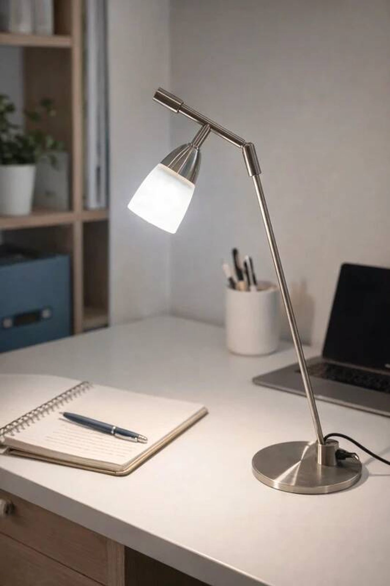 Vintage 1970s metal and frosted glass articulated lamp.